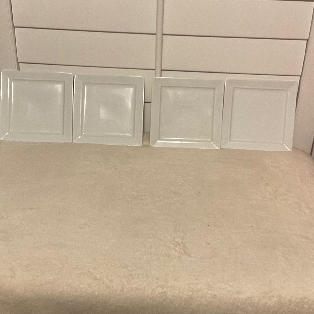 Set of Four Square White Plates